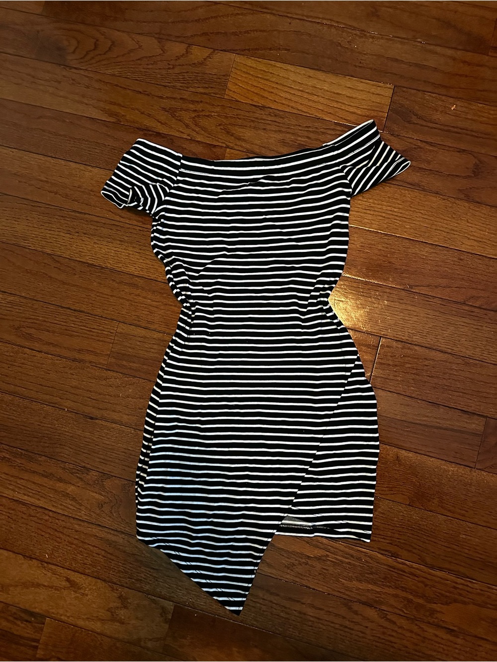 Windsor Black & White Striped Asymmetrical Off-Shoulder Dress